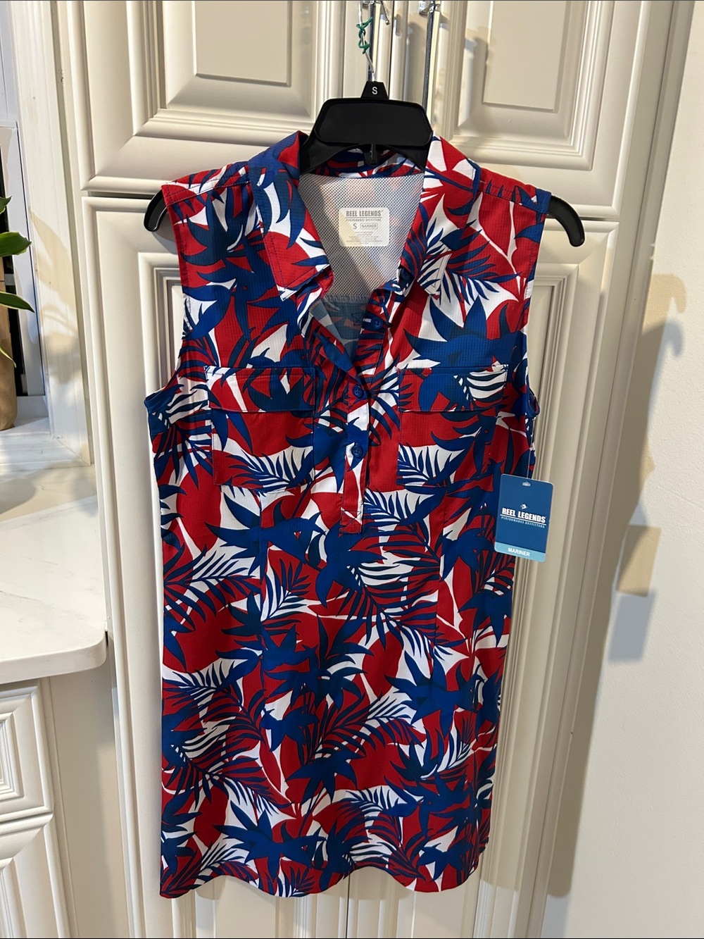 Reel Legends Women's Red, Blue & White Tropical Sleeveless Polo Camisole
